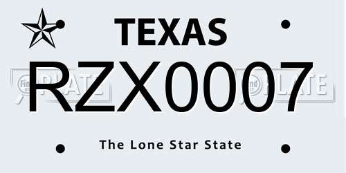 RZX0007 Texas License Plate