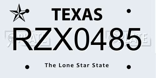 RZX0485 Texas License Plate