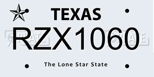 RZX1060 Texas License Plate