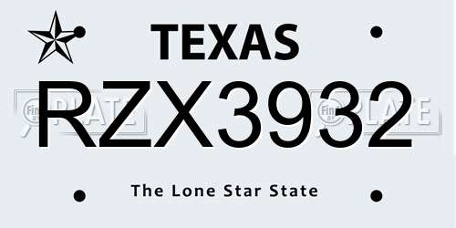 RZX3932 Texas License Plate