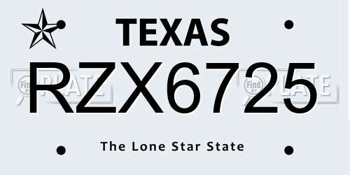 RZX6725 Texas License Plate