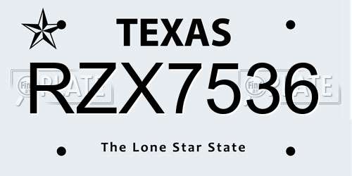 RZX7536 Texas License Plate