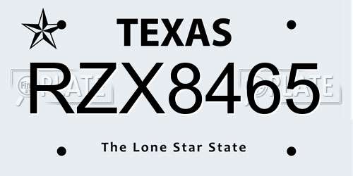 RZX8465 Texas License Plate