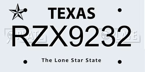 RZX9232 Texas License Plate