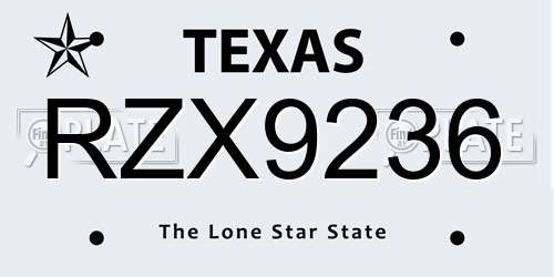 RZX9236 Texas License Plate