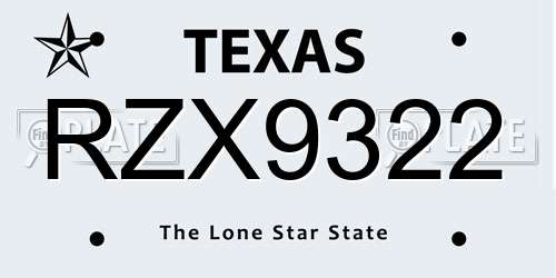 RZX9322 Texas License Plate