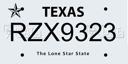 RZX9323 Texas License Plate