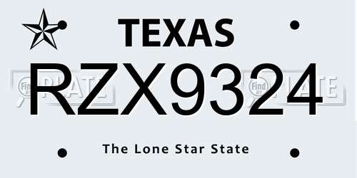 RZX9324 Texas License Plate