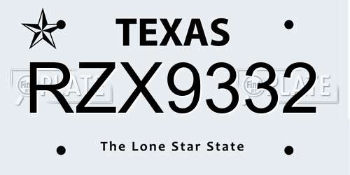 RZX9332 Texas License Plate
