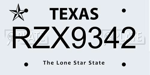 RZX9342 Texas License Plate