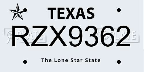 RZX9362 Texas License Plate