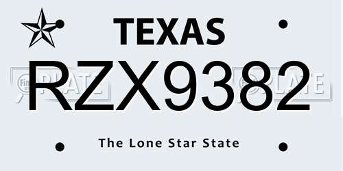 RZX9382 Texas License Plate