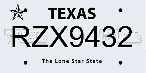RZX9432 Texas License Plate
