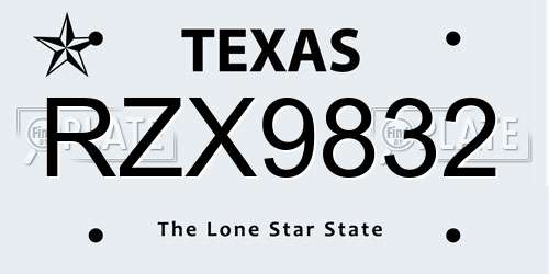 RZX9832 Texas License Plate