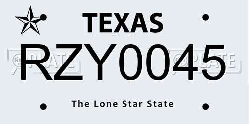 RZY0045 Texas License Plate