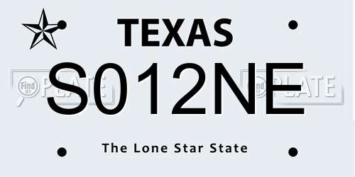S012NE Texas License Plate