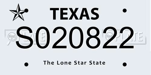 S020822 Texas License Plate