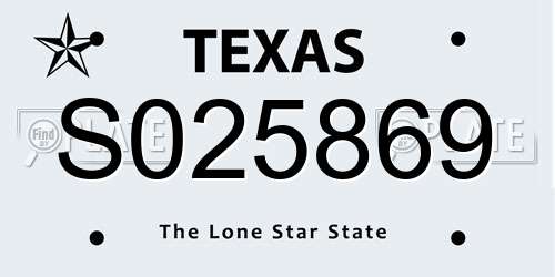 S025869 Texas License Plate