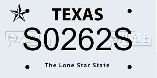 S0262S Texas License Plate
