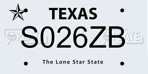 S026ZB Texas License Plate
