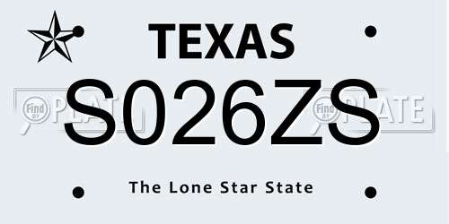 S026ZS Texas License Plate