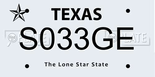 S033GE Texas License Plate