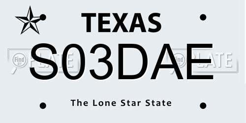 S03DAE Texas License Plate