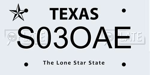 S03OAE Texas License Plate