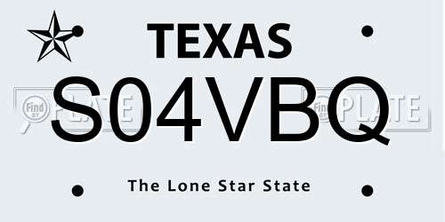 S04VBQ Texas License Plate