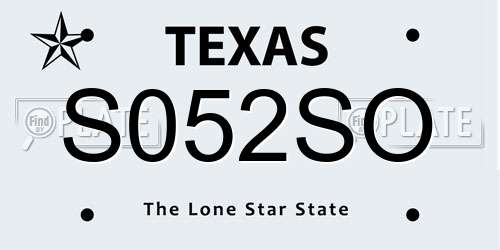 S052SO Texas License Plate