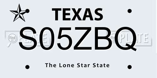 S05ZBQ Texas License Plate