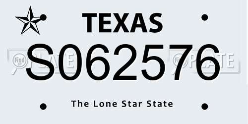S062576 Texas License Plate