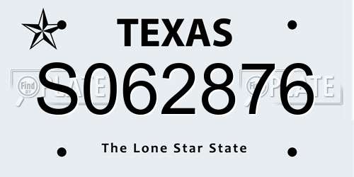 S062876 Texas License Plate