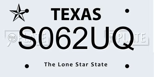 S062UQ Texas License Plate