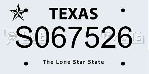 S067526 Texas License Plate