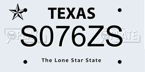 S076ZS Texas License Plate