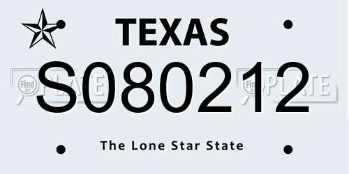 S080212 Texas License Plate