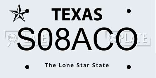 S08ACO Texas License Plate