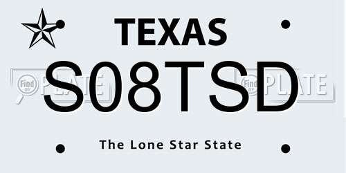 S08TSD Texas License Plate