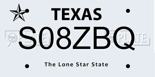 S08ZBQ Texas License Plate