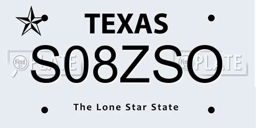 S08ZSO Texas License Plate