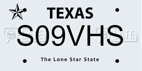 S09VHS Texas License Plate