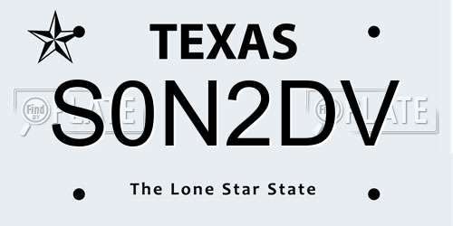 S0N2DV Texas License Plate