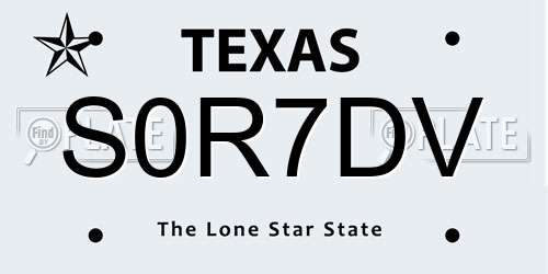 S0R7DV Texas License Plate