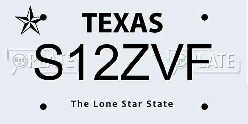 S12ZVF Texas License Plate