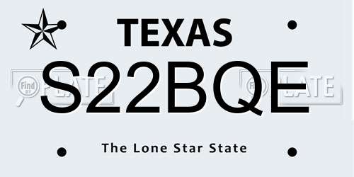 S22BQE Texas License Plate