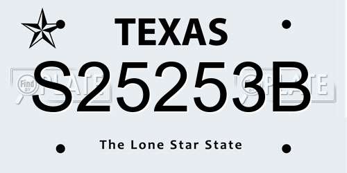 S25253B Texas License Plate