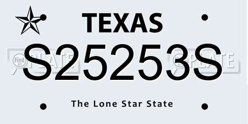 S25253S Texas License Plate
