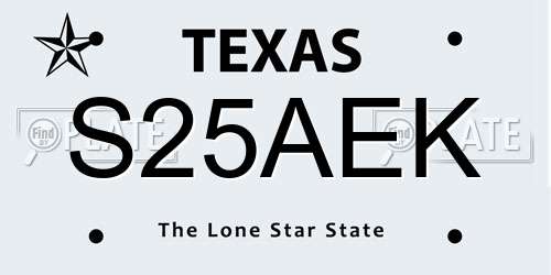 S25AEK Texas License Plate