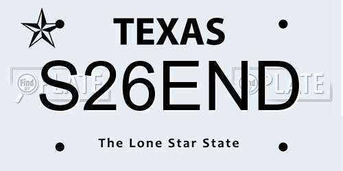 S26END Texas License Plate